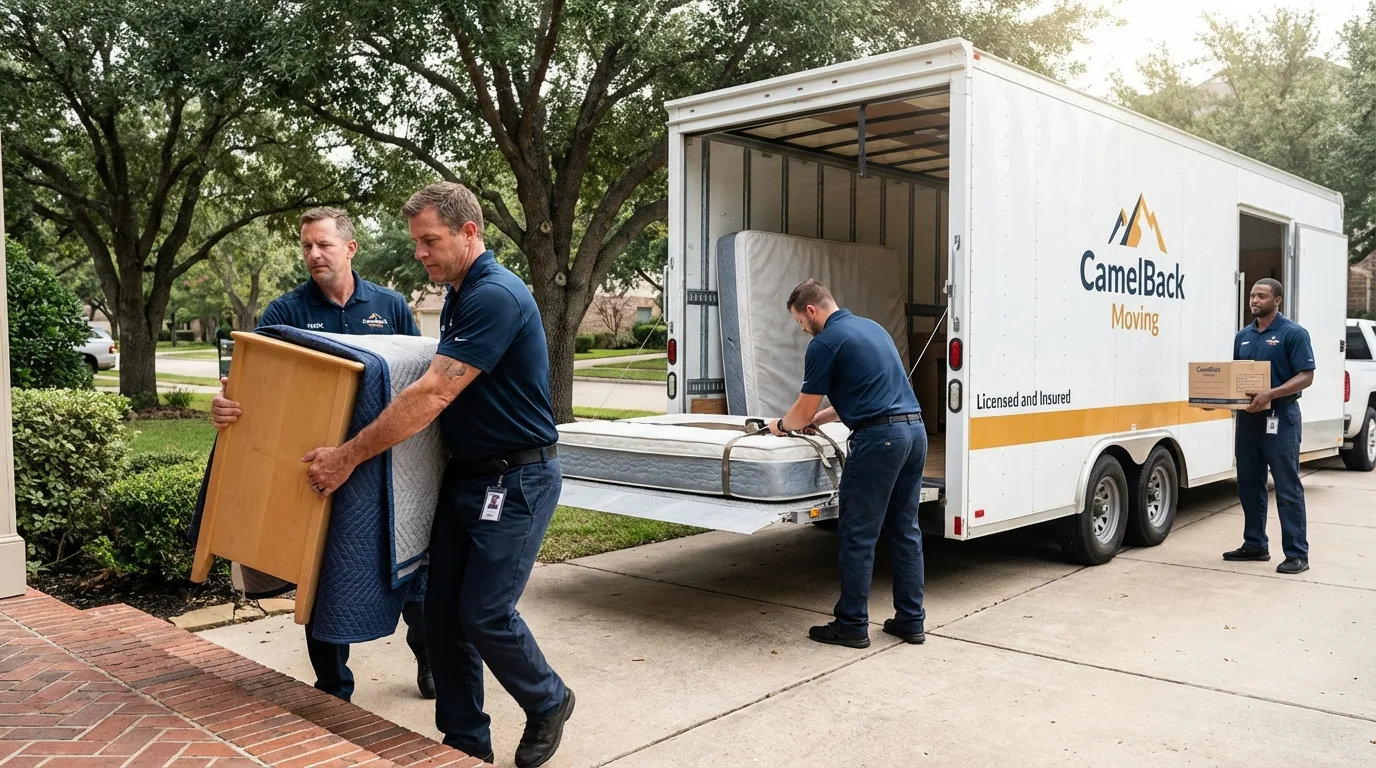 Crew loading residential truck for cross-state move from Ramsey, IL